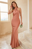 Sirena Marrón Halter Vestido de Dama de Honor