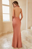 Sirena Marrón Halter Vestido de Dama de Honor
