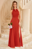Vestido de dama de honor Rust Brown Open Back