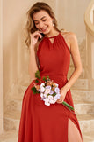 Vestido de dama de honor Rust Brown Open Back