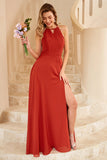 Vestido de dama de honor Rust Brown Open Back
