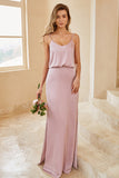 Tirantes de espagueti Gris Rosa Largo Vestido de dama de honor