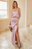 Tirantes de espagueti Gris Rosa Largo Vestido de dama de honor