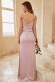 Tirantes de espagueti Gris Rosa Largo Vestido de dama de honor