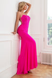 Vestidos de graduación de sirena rosa fuerte con purpurina