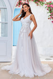 Apricot Tulle Sweep Train A Line Vestido de novia con encaje