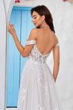 Desmontable Off the Shoulder Corsé Tul A Line Vestido de novia