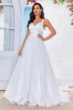Simple Ivory Organza Scoop Neck Sweep Train A Line Vestido de novia