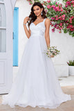 Simple Ivory Organza Scoop Neck Sweep Train A Line Vestido de novia