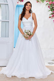 Simple Ivory Organza Scoop Neck Sweep Train A Line Vestido de novia