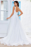 Simple Ivory Organza Scoop Neck Sweep Train A Line Vestido de novia
