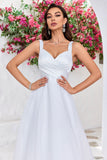 Simple Ivory Organza Scoop Neck Sweep Train A Line Vestido de novia