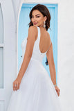 Simple Ivory Organza Scoop Neck Sweep Train A Line Vestido de novia