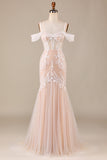 Champagne Mermaid Vestido de novia largo con encaje