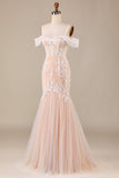 Champagne Mermaid Vestido de novia largo con encaje