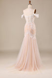Champagne Mermaid Vestido de novia largo con encaje