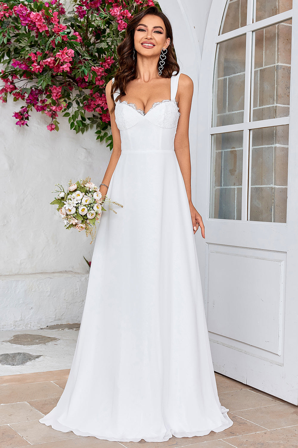 Ivory Scoop Neck Boho Simple Vestido de novia con encaje