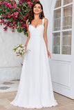 Ivory Scoop Neck Boho Simple Vestido de novia con encaje