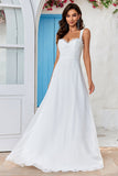 Ivory Scoop Neck Boho Simple Vestido de novia con encaje