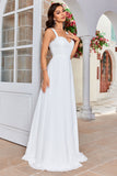 Ivory Scoop Neck Boho Simple Vestido de novia con encaje