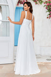 Ivory Scoop Neck Boho Simple Vestido de novia con encaje